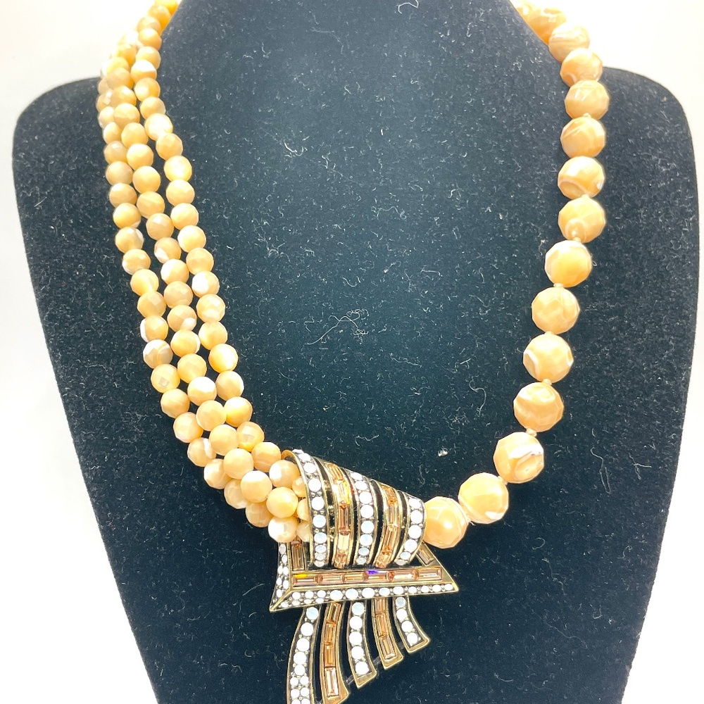 Heidi Daus Ribbon Candy Art Deco Style Shell Crystal Statement Necklace